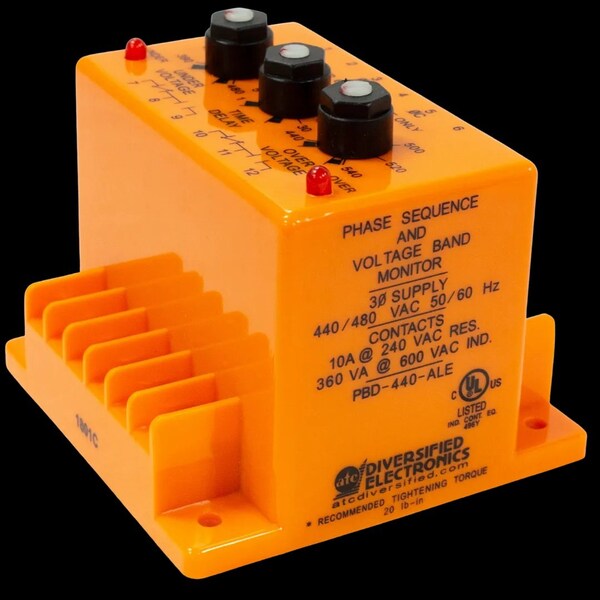 Atc Diversified Electronics Phase Sequence and Voltage Monitor, 400VAC